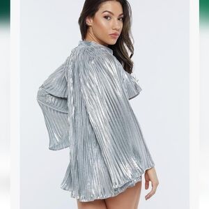 Savage X Fenty Pleated Lamé Bed Jacket Silver M L Medium Large NWT